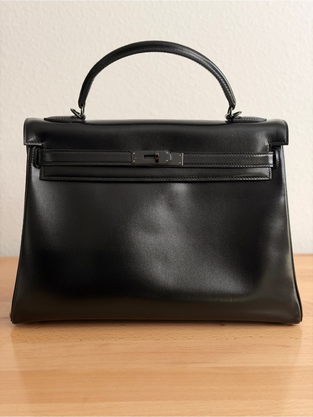 Classic H KELLY 35 SO BLACK BOX LEATHER PVD HARDWARE VINTAGE BRIEFCASE SHINY LE